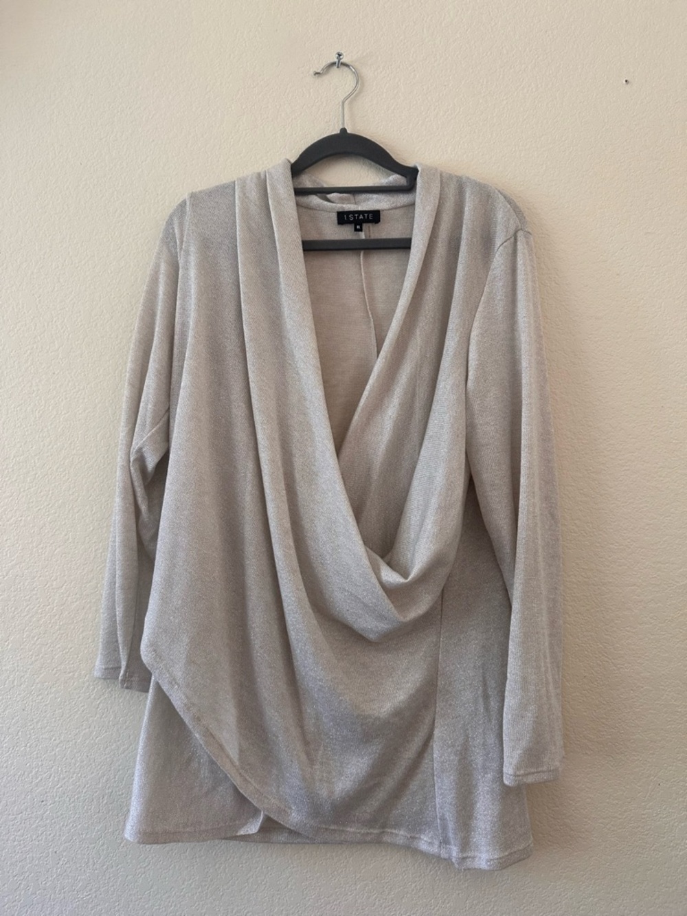 Draped Sleeve Sweater in Light Beige with Silver Shimmer
